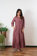 Maroon stripes muslin button down shirt dress