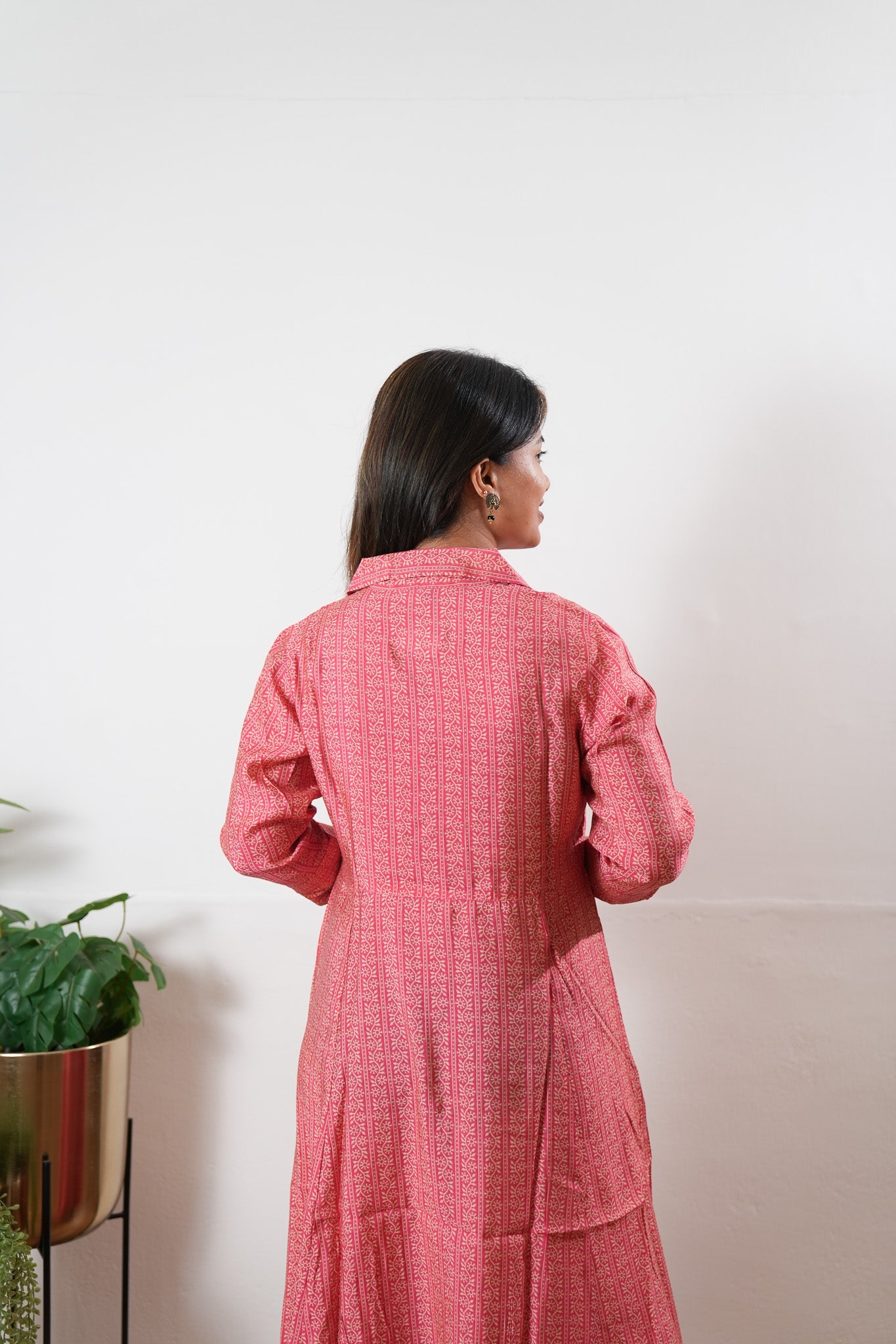 Baby pink muslin button down shirt dress