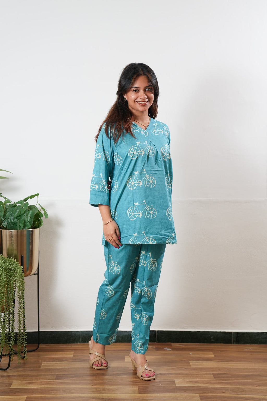 Baby blue bicycle cotton lounge sleep wear