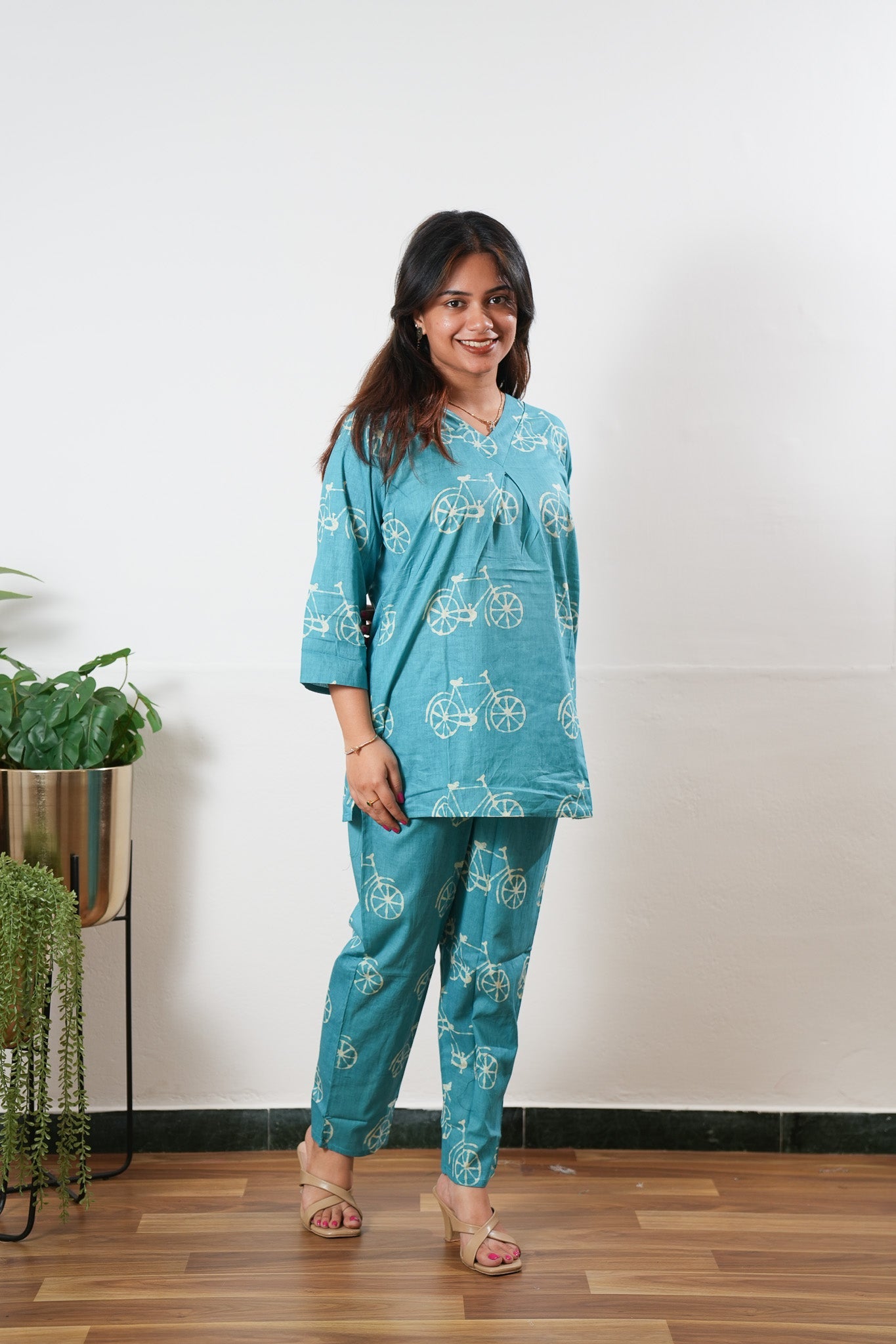 Baby blue bicycle cotton lounge sleep wear