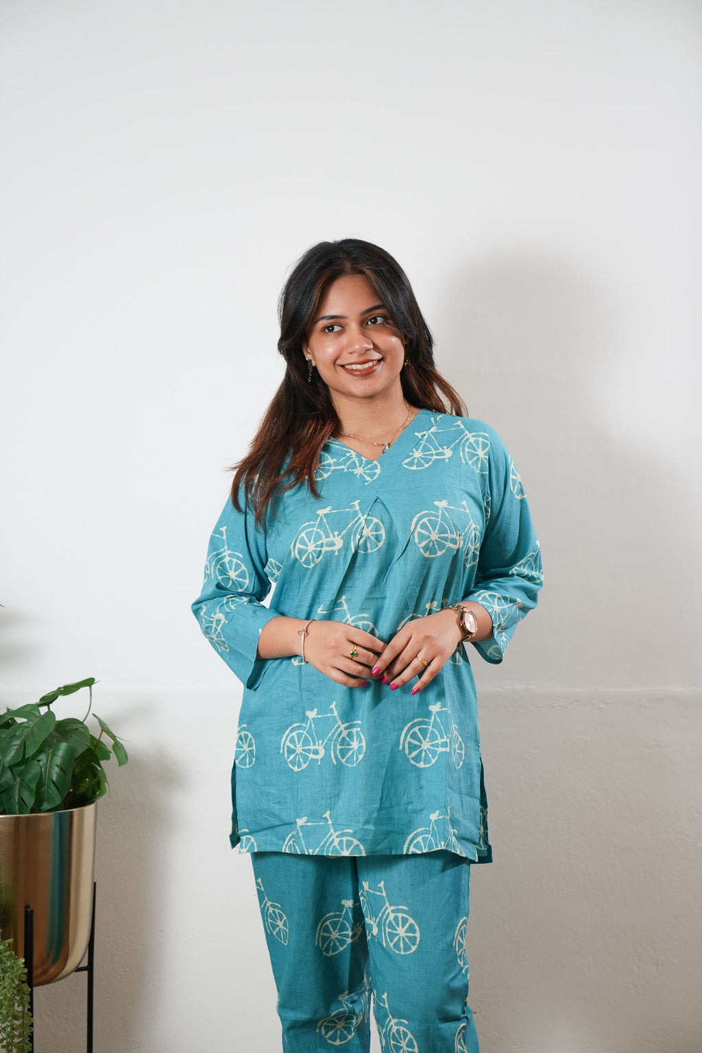 Baby blue bicycle cotton lounge sleep wear