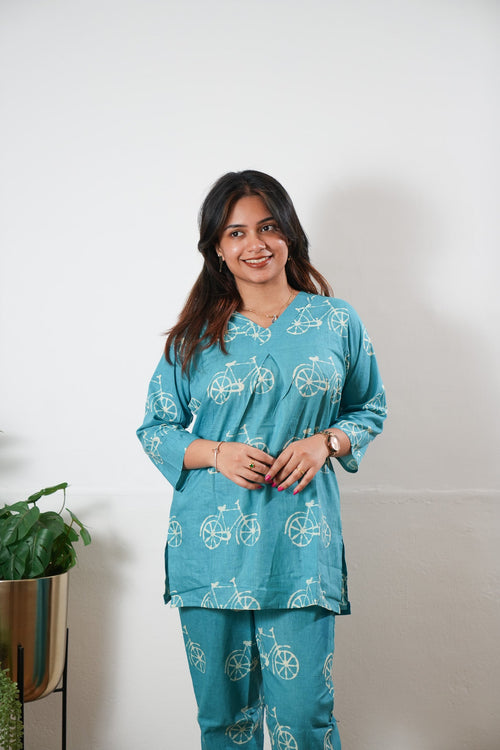 Baby blue bicycle cotton lounge sleep wear