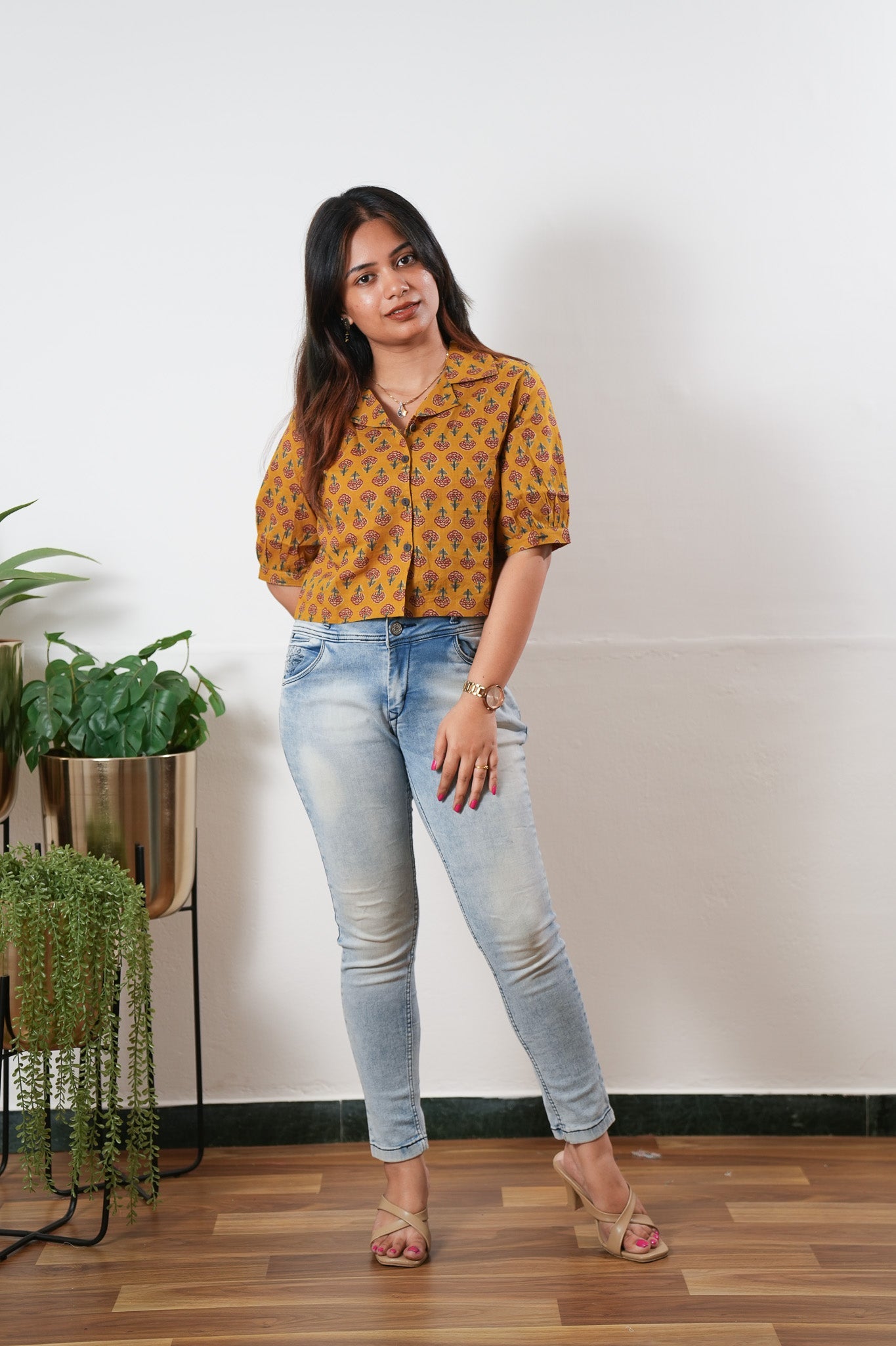 Mustard butta button down cotton top
