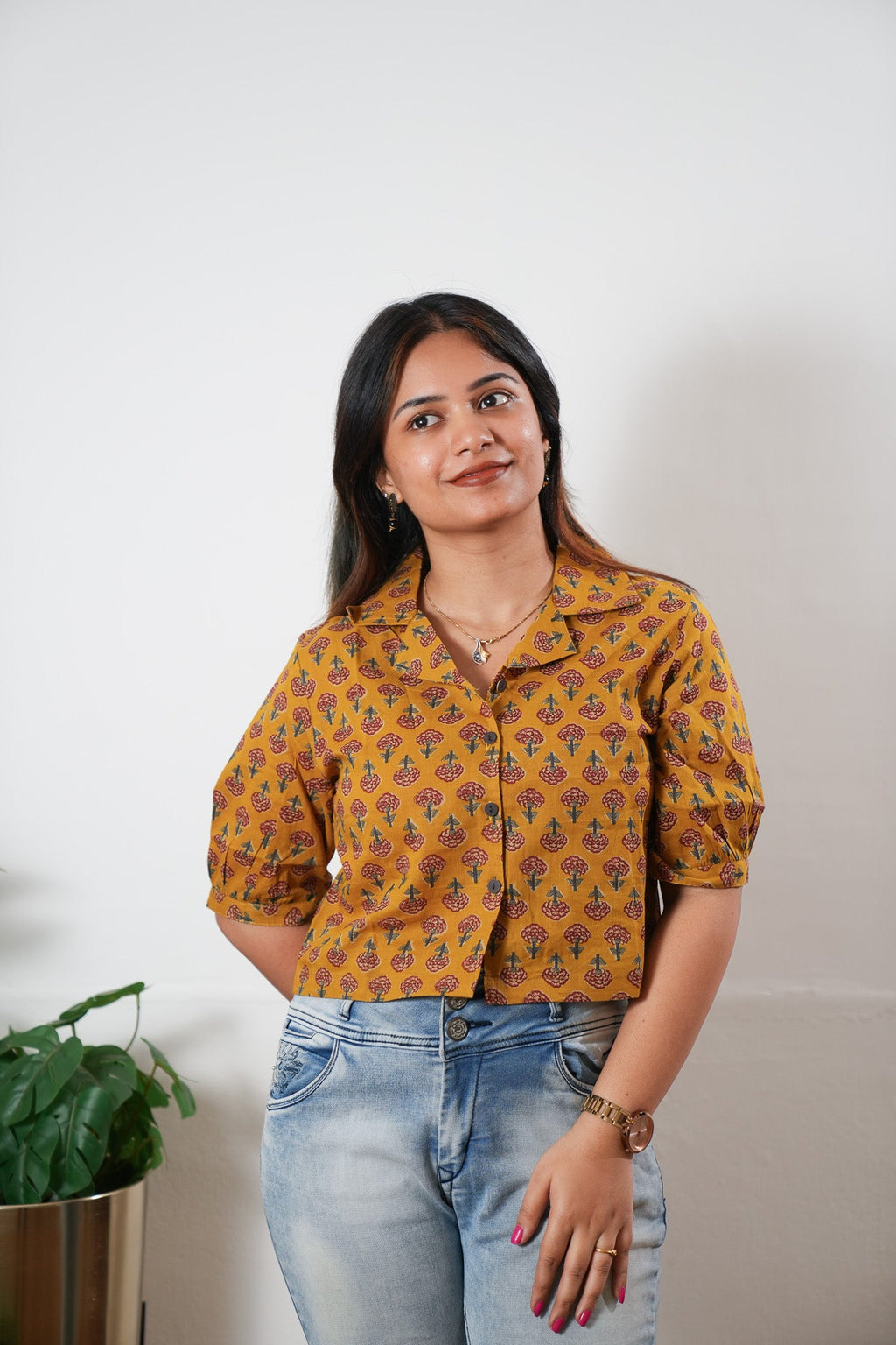 Mustard butta button down cotton top