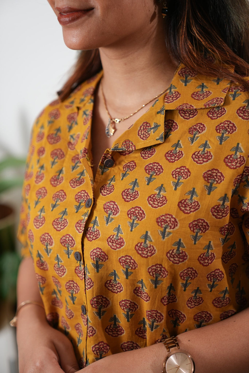Mustard butta button down cotton top