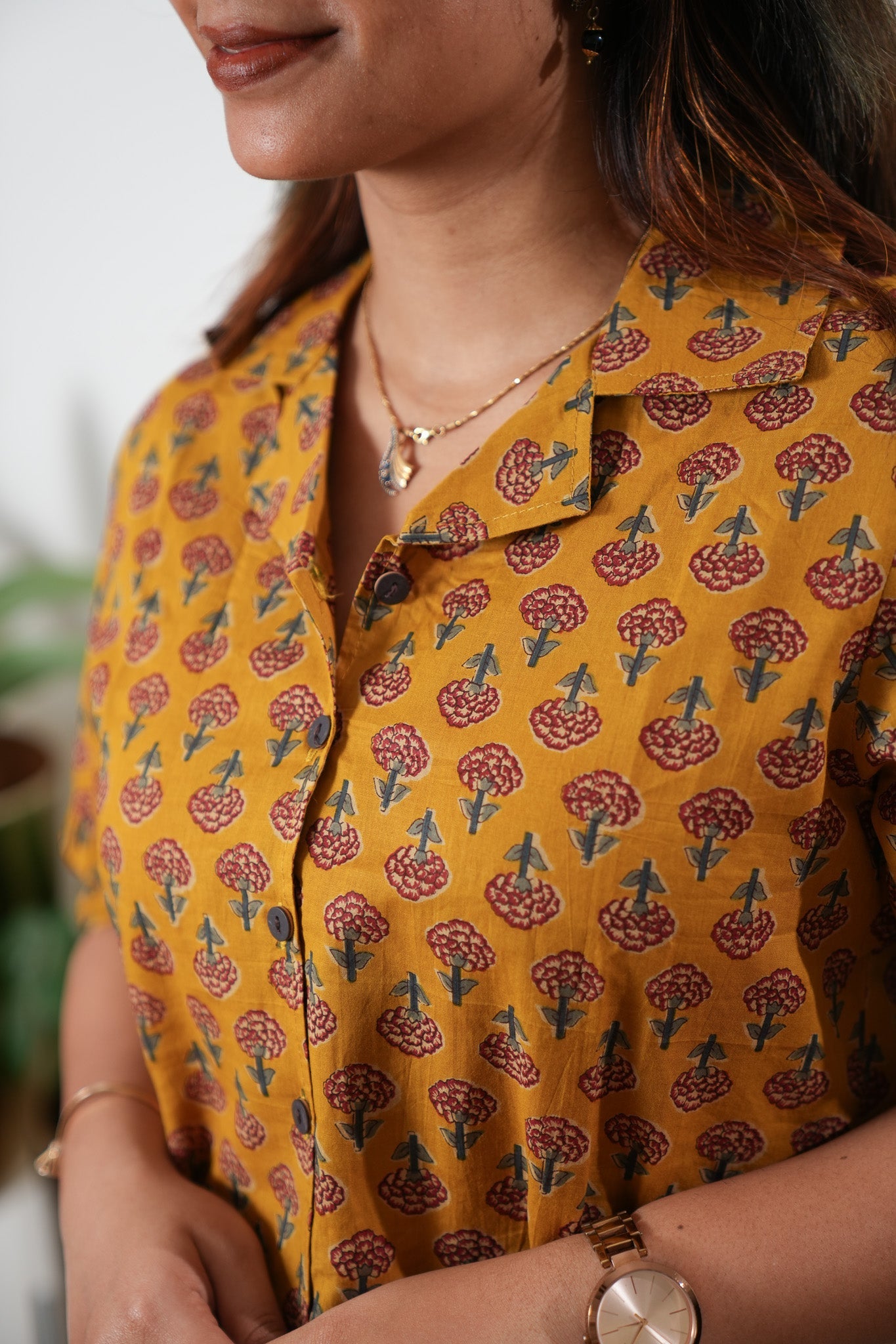 Mustard butta button down cotton top