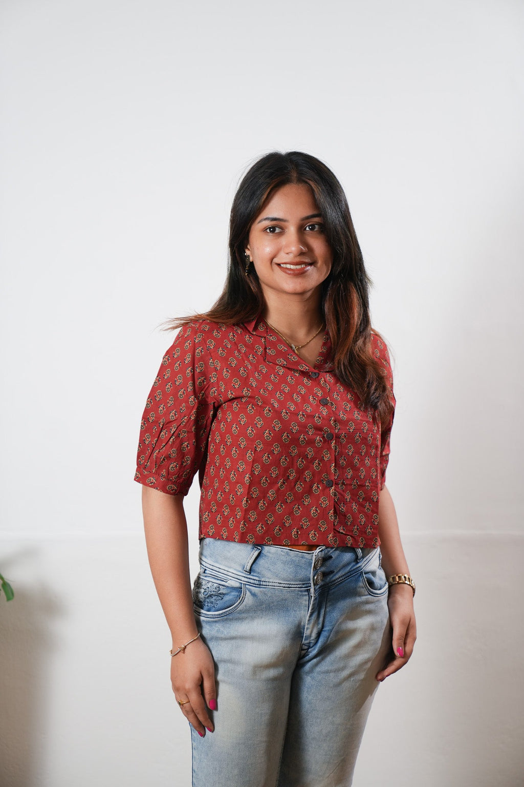Red butta button down cotton top