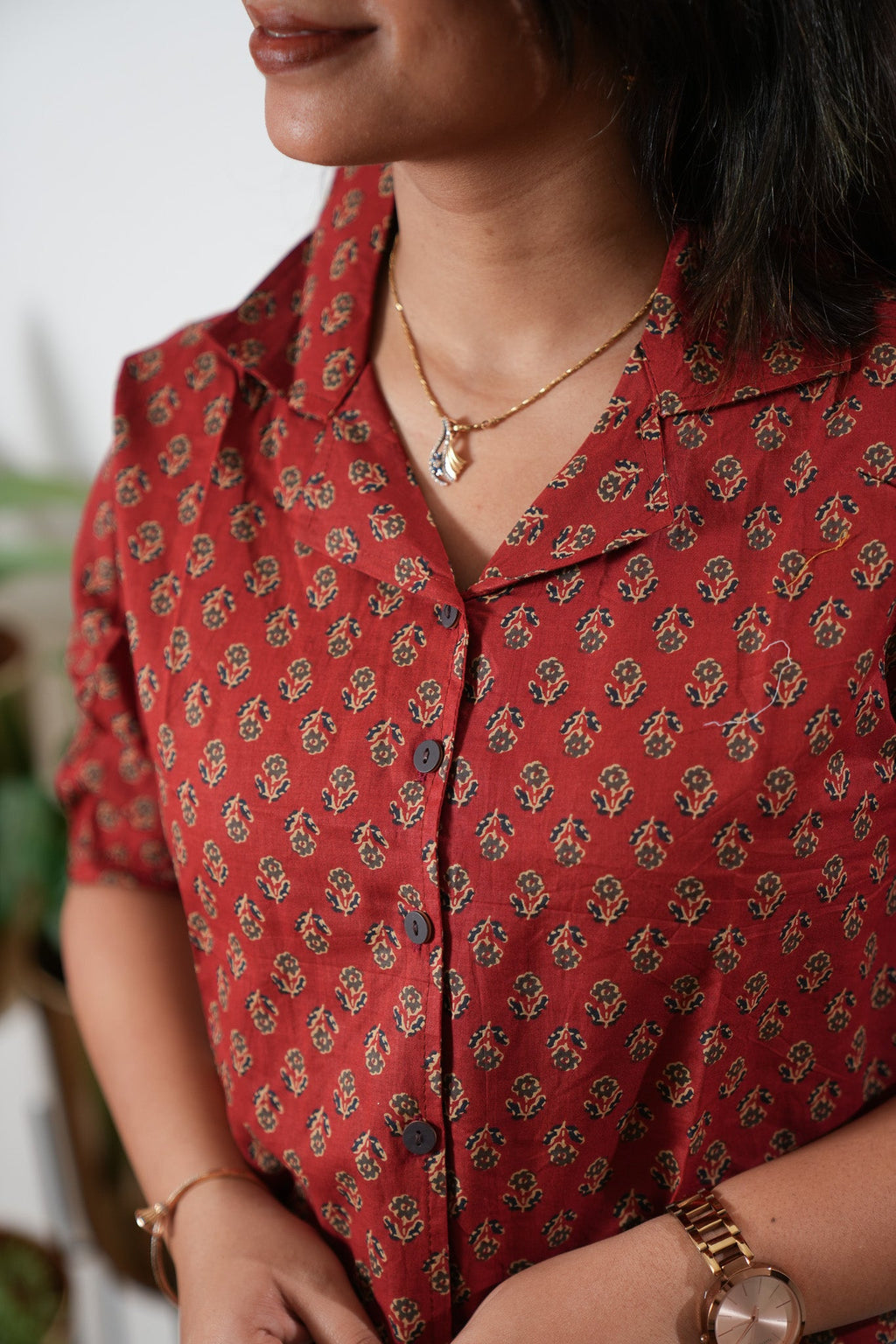 Red butta button down cotton top