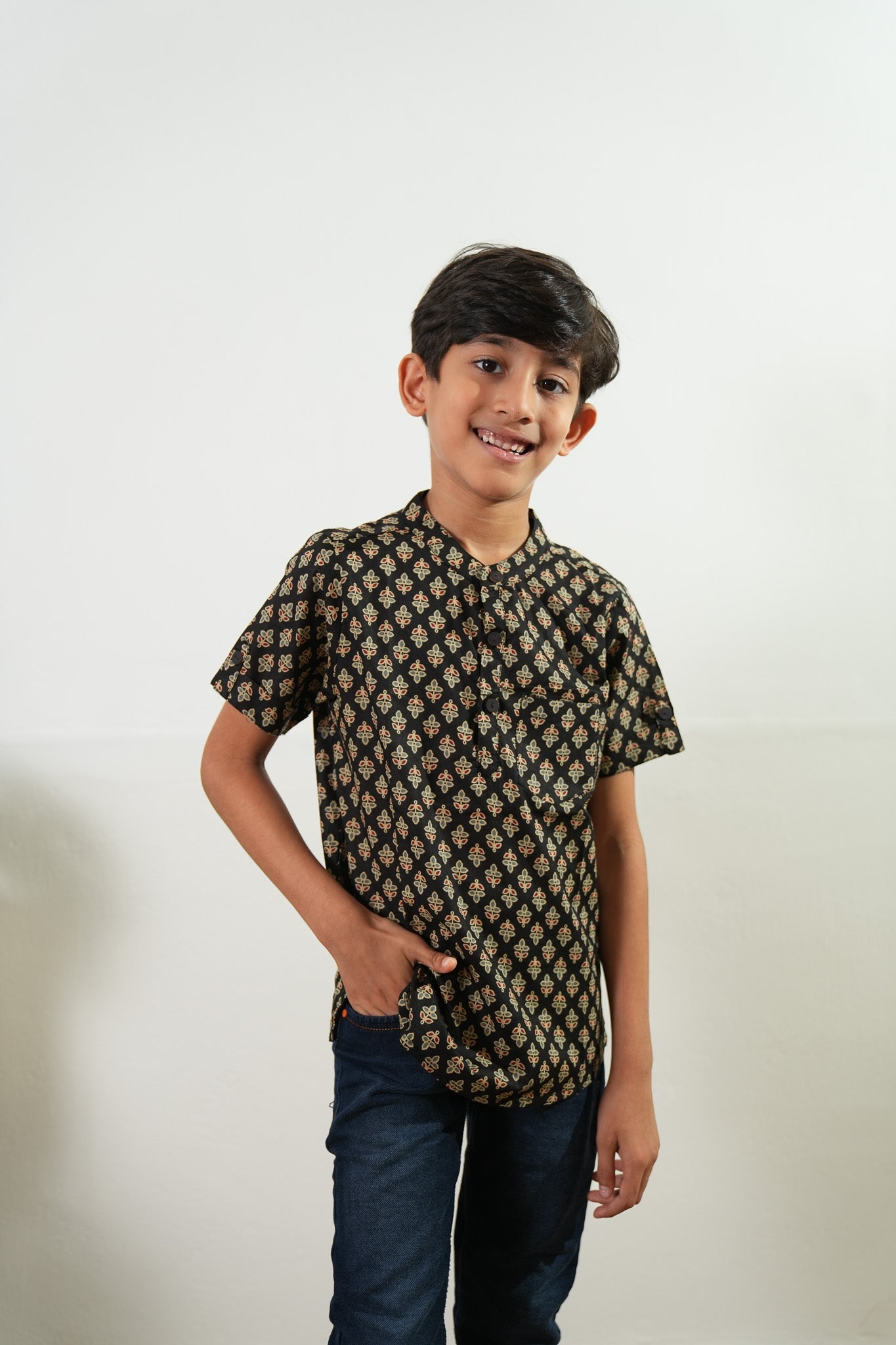 Black ajrakh cotton kurta