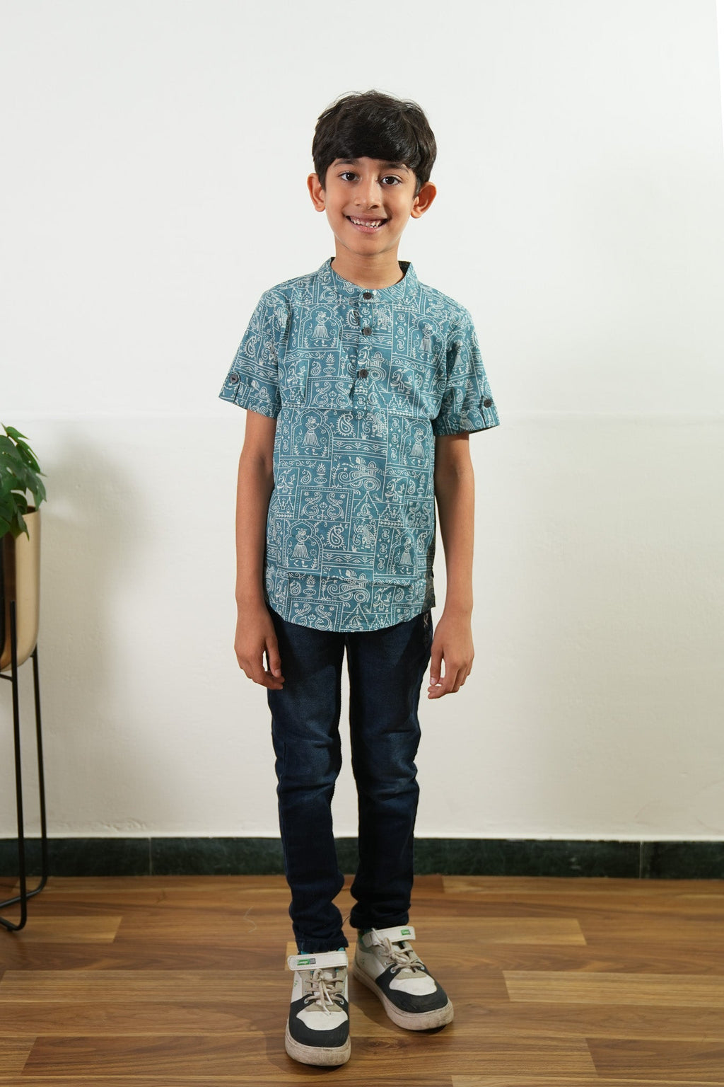 Blue paisley cotton kurta