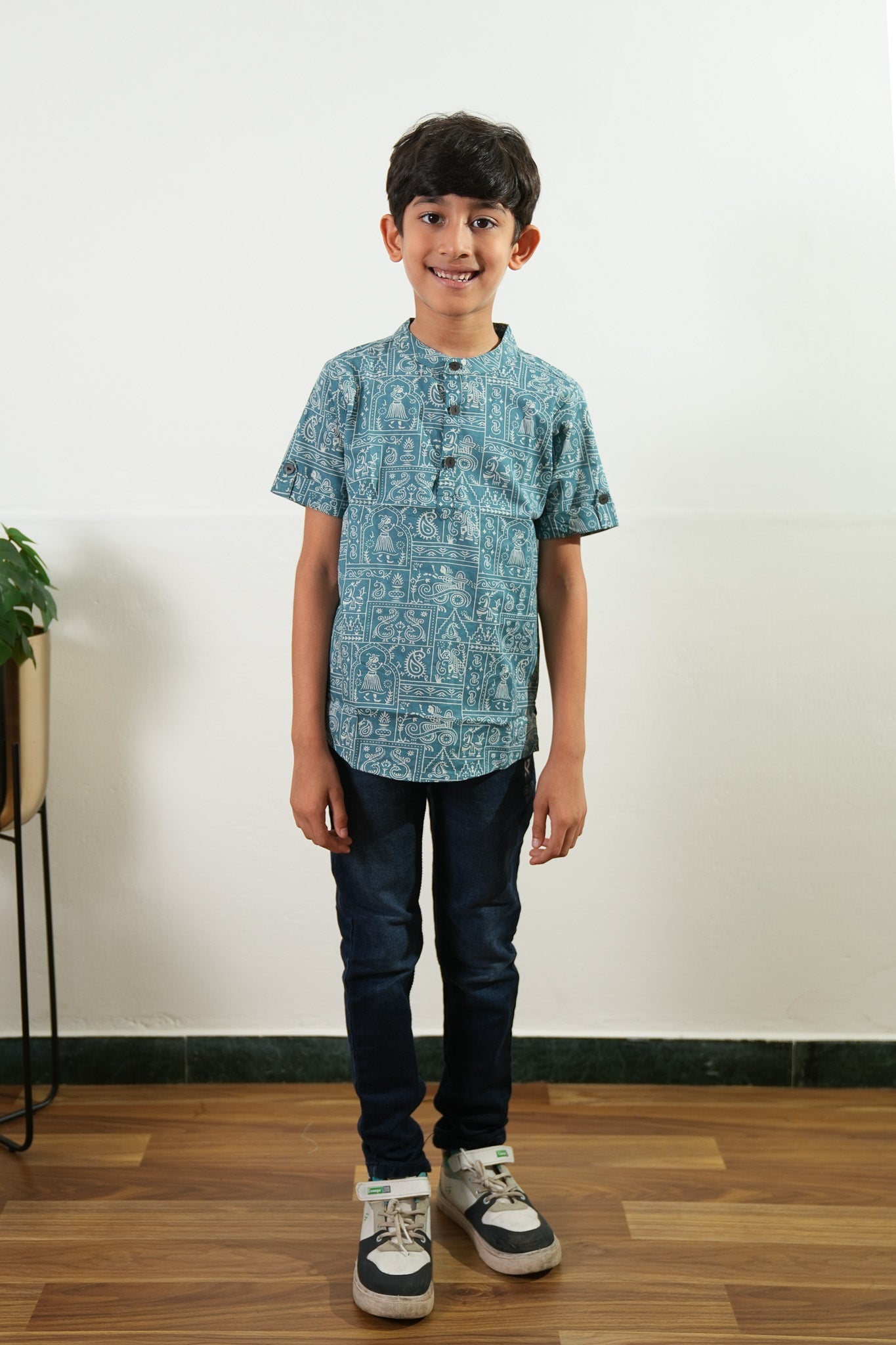 Blue paisley cotton kurta