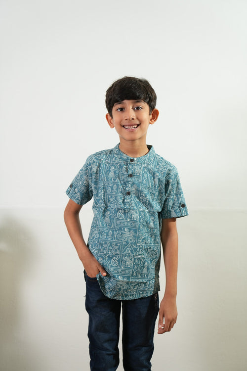 Blue paisley cotton kurta