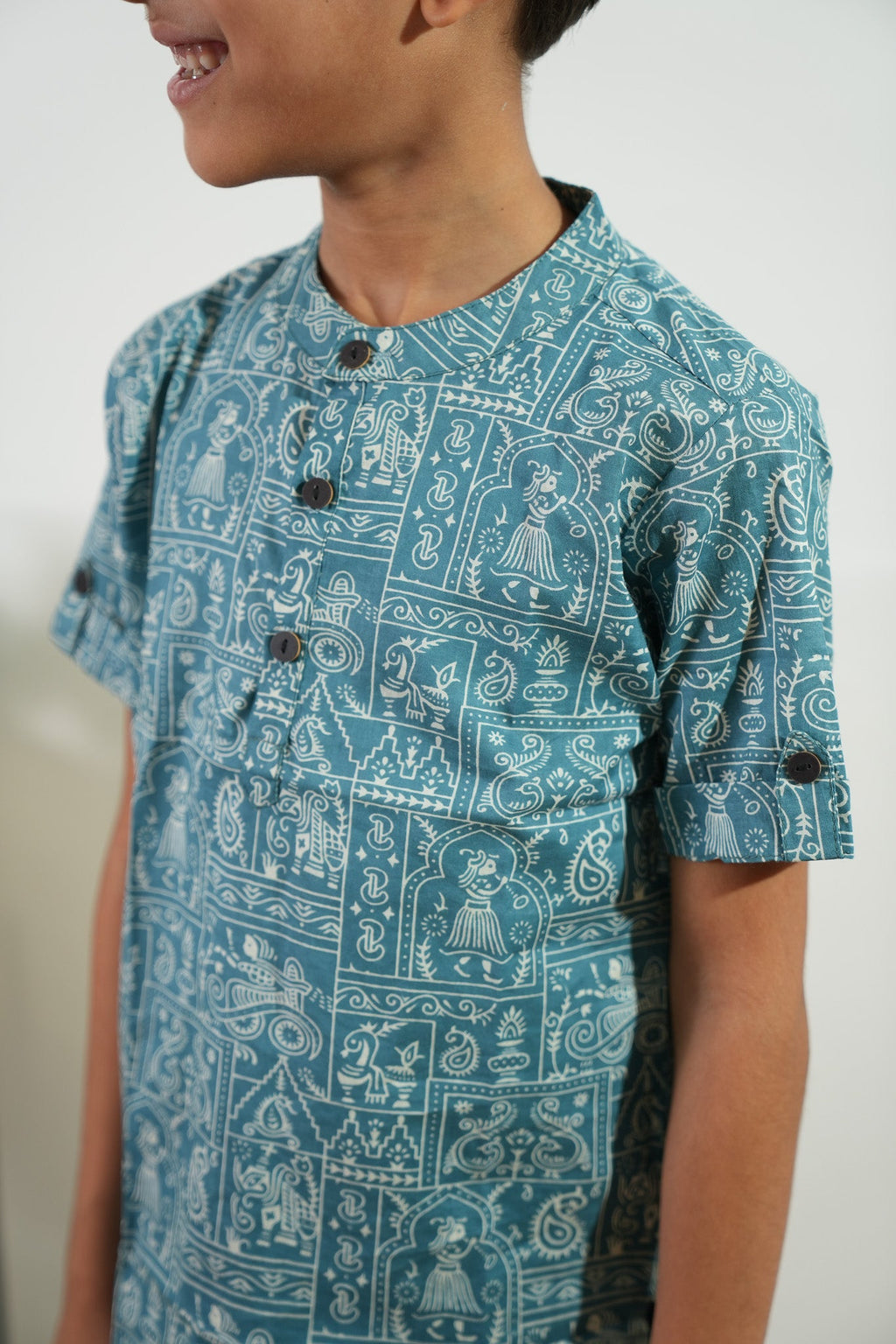 Blue paisley cotton kurta