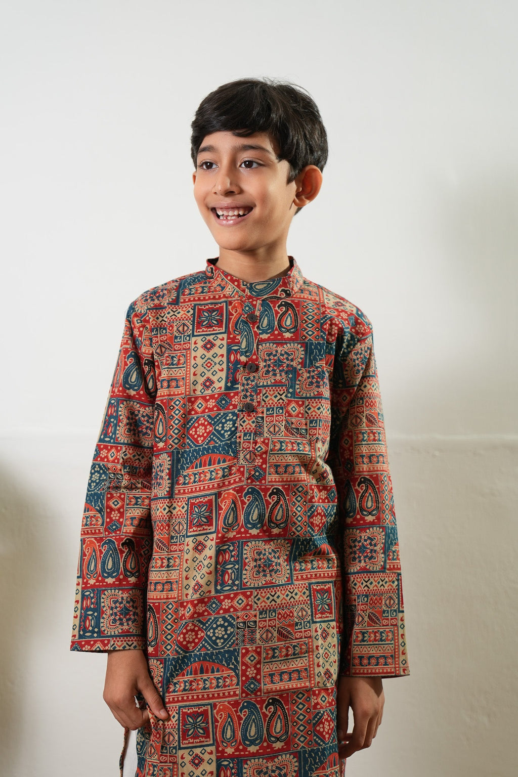 Red and indigo cotton kurta set