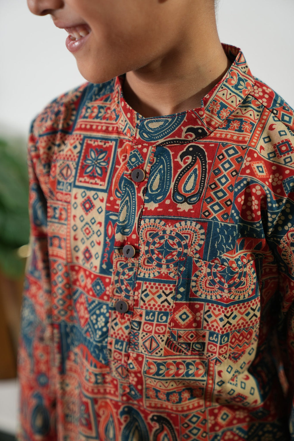 Red and indigo cotton kurta set