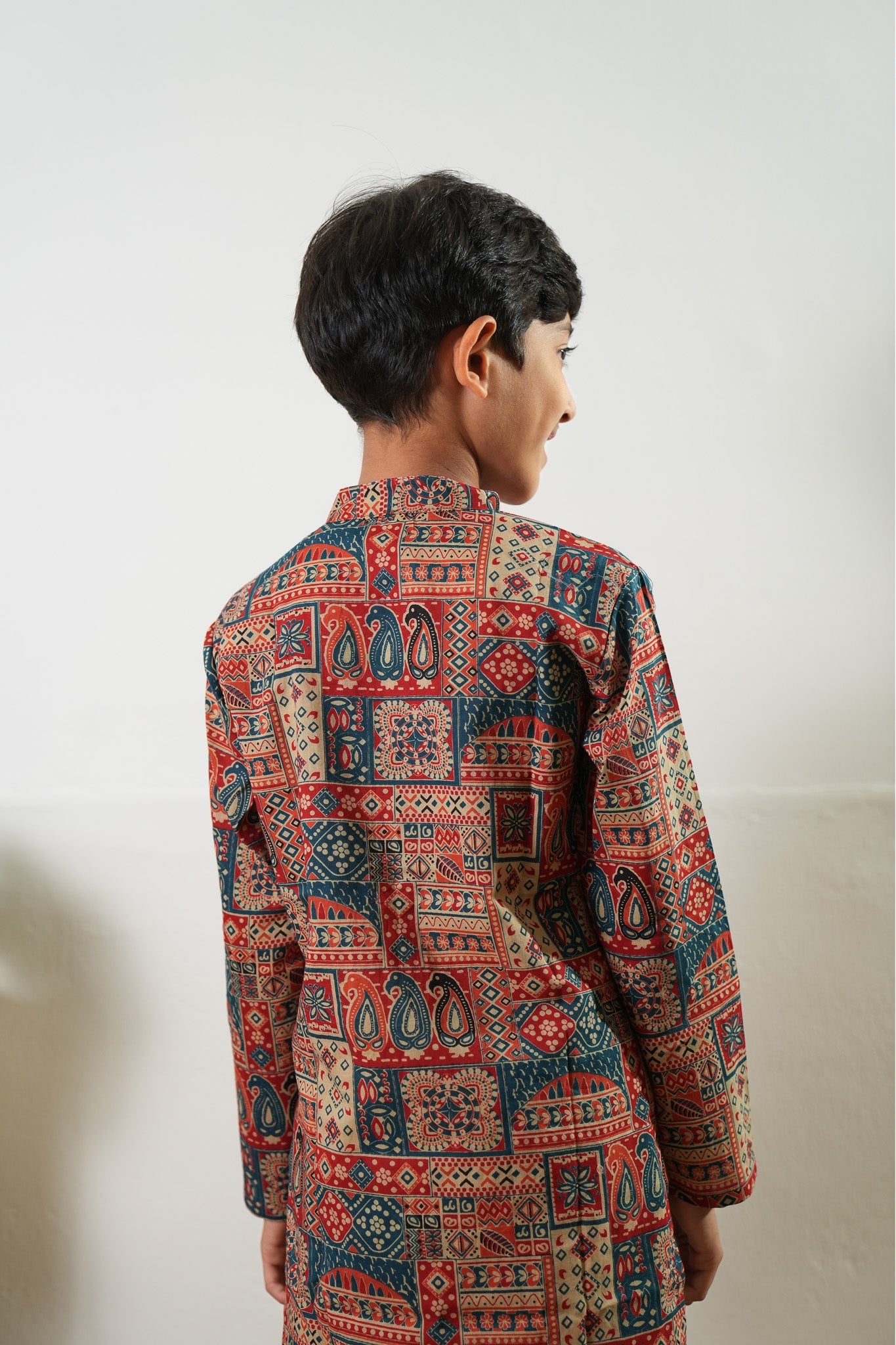 Red and indigo cotton kurta set