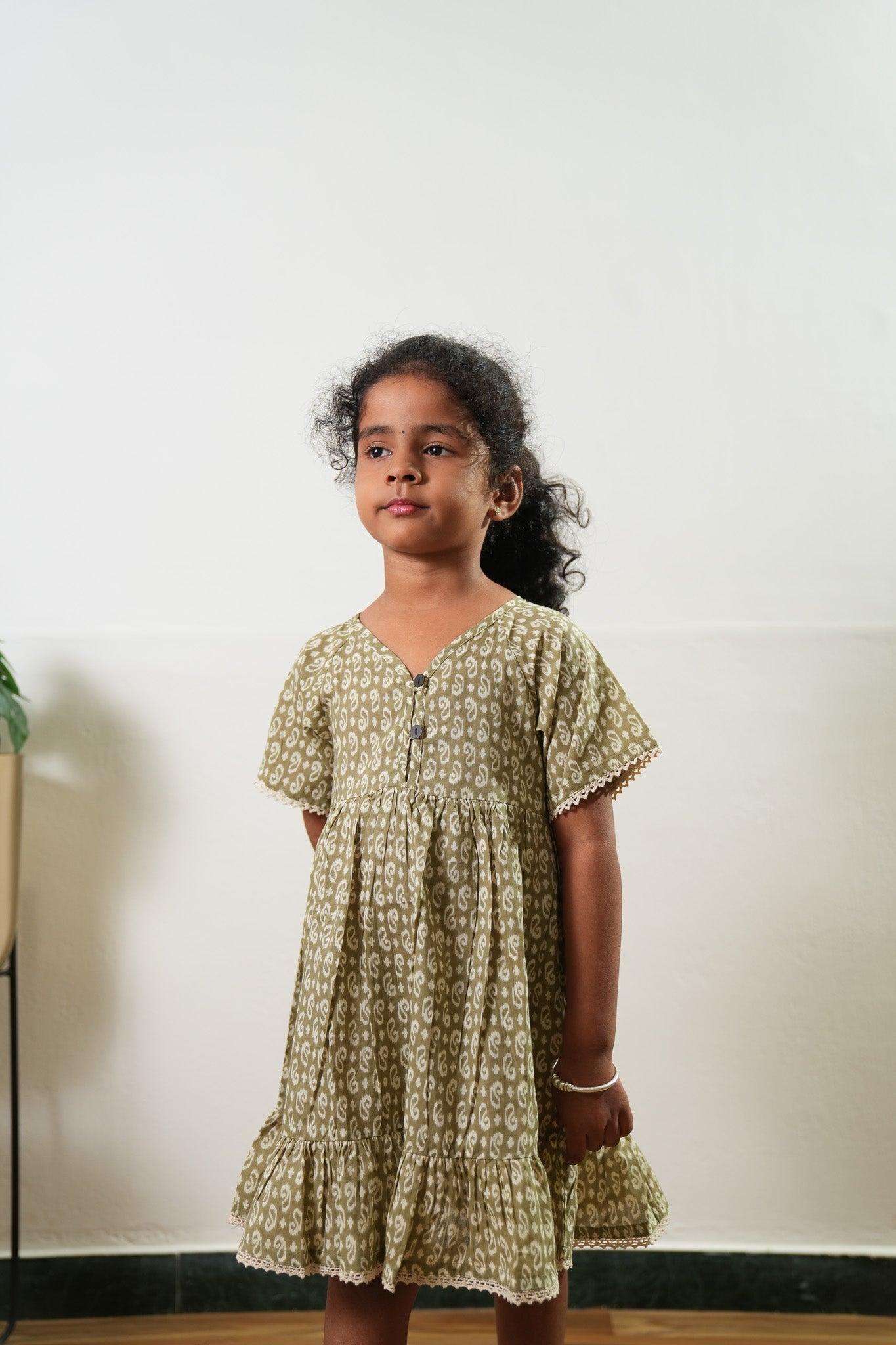 Olive paisley cotton frock