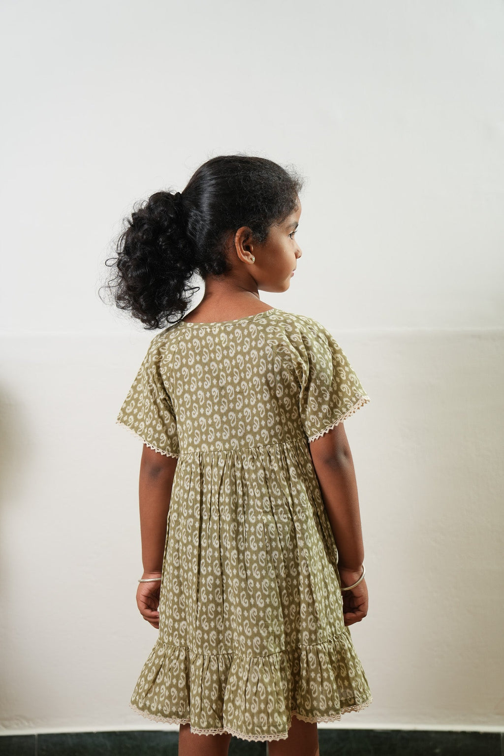 Olive paisley cotton frock