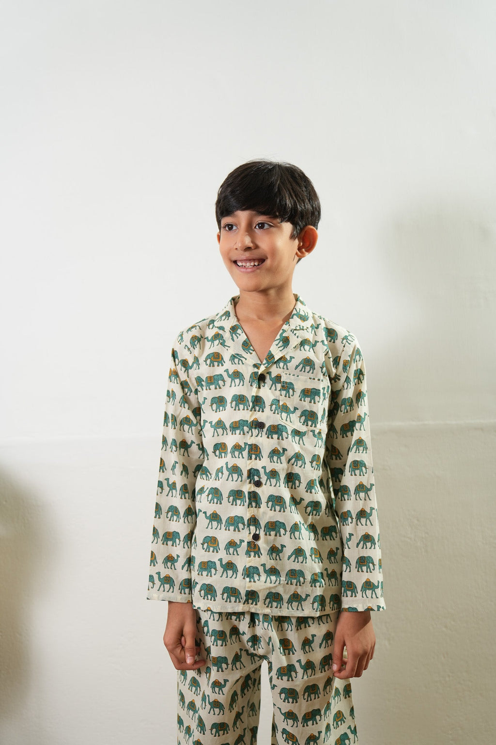 Blue elephant cotton unisex night suit