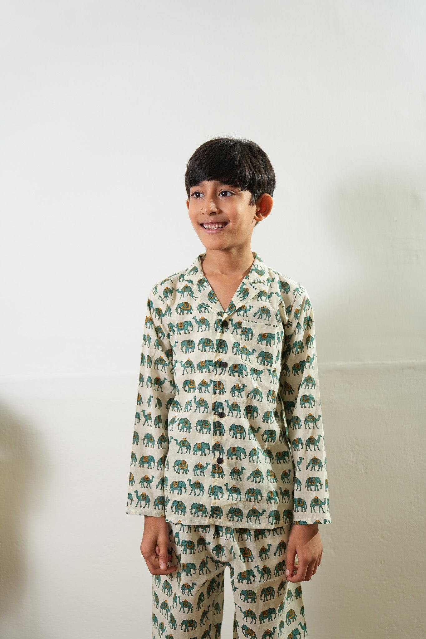 Blue elephant cotton unisex night suit
