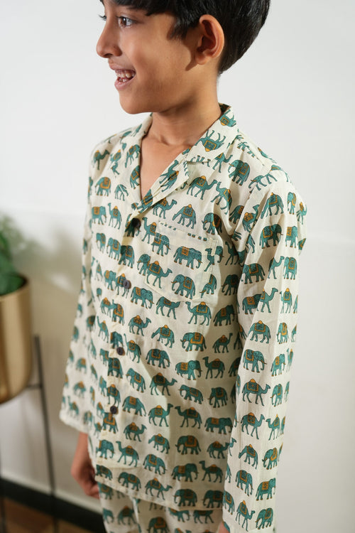 Blue elephant cotton unisex night suit