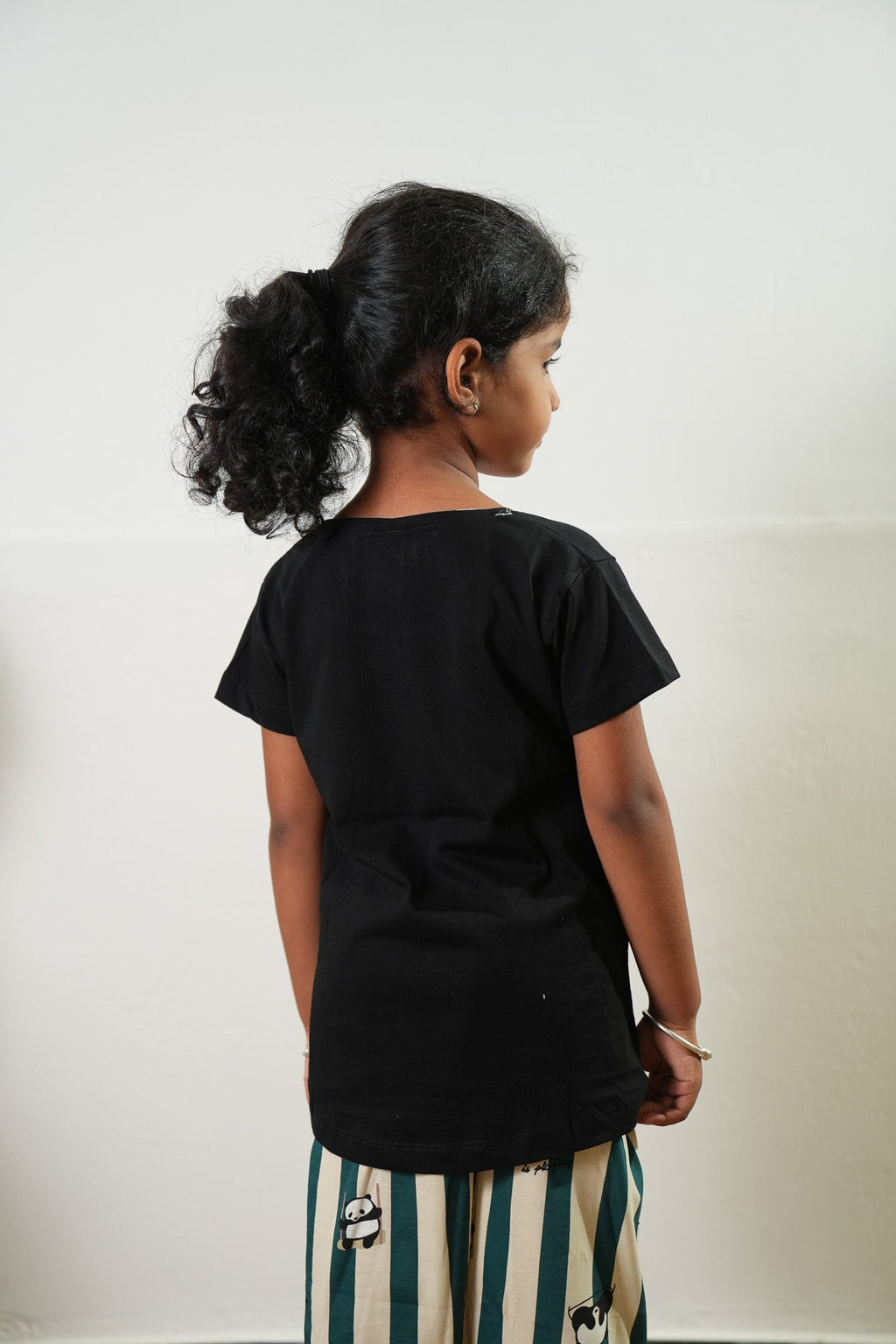 Black stripes knitted cotton night suit