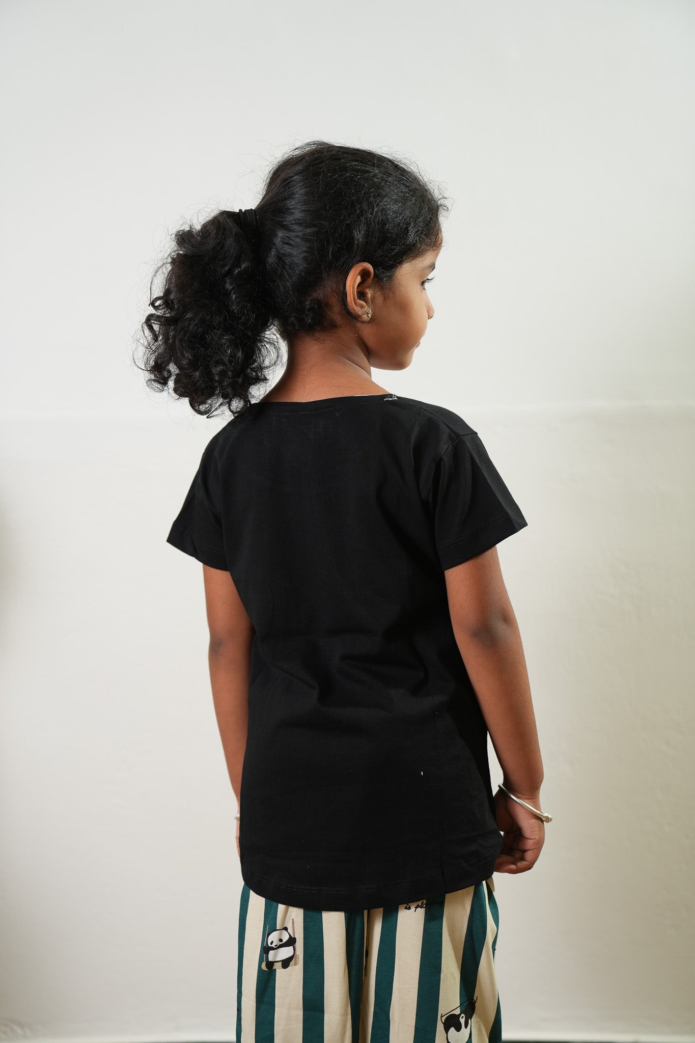 Black stripes knitted cotton night suit