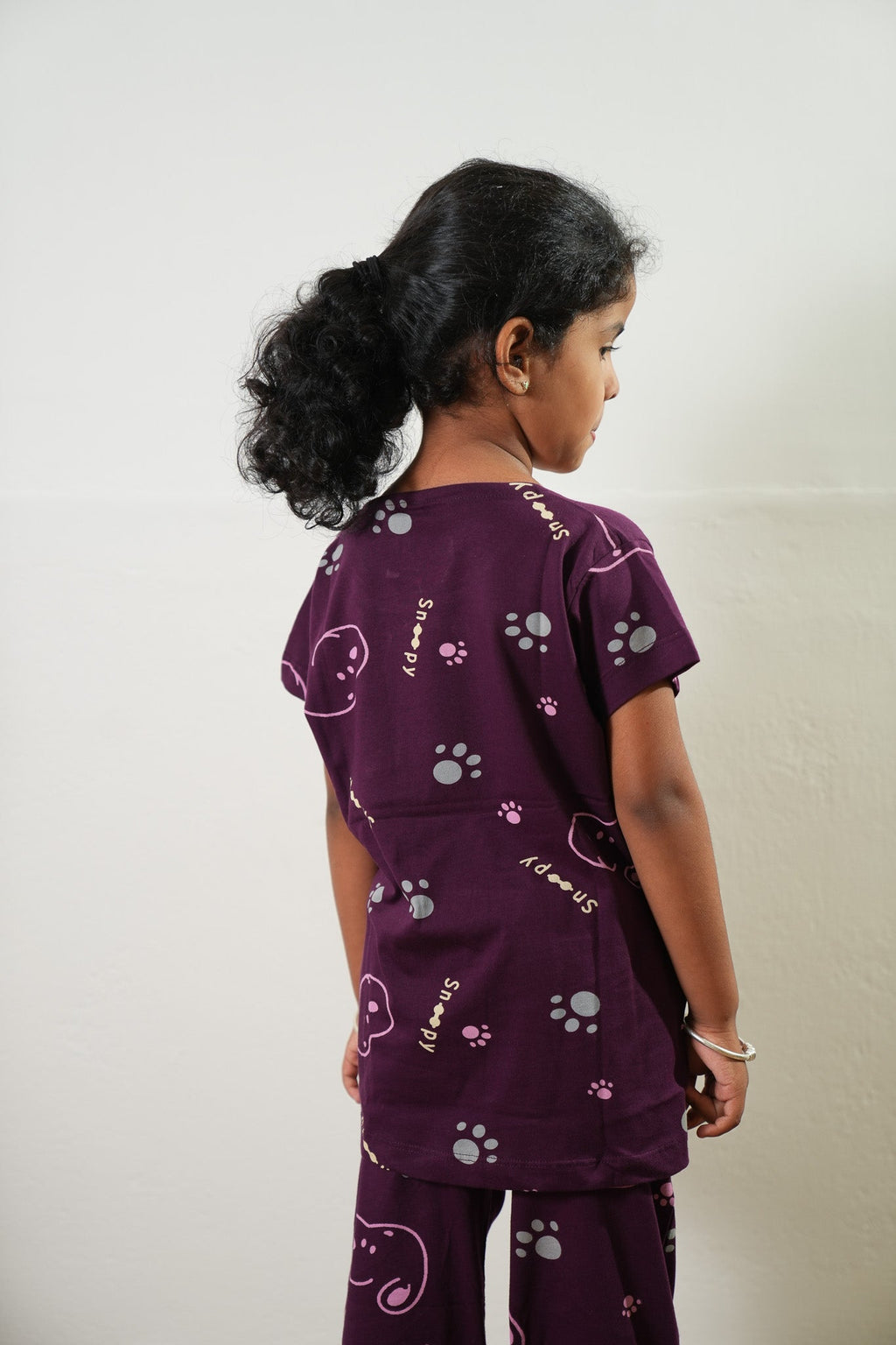 Burgundy knitted cotton night suit