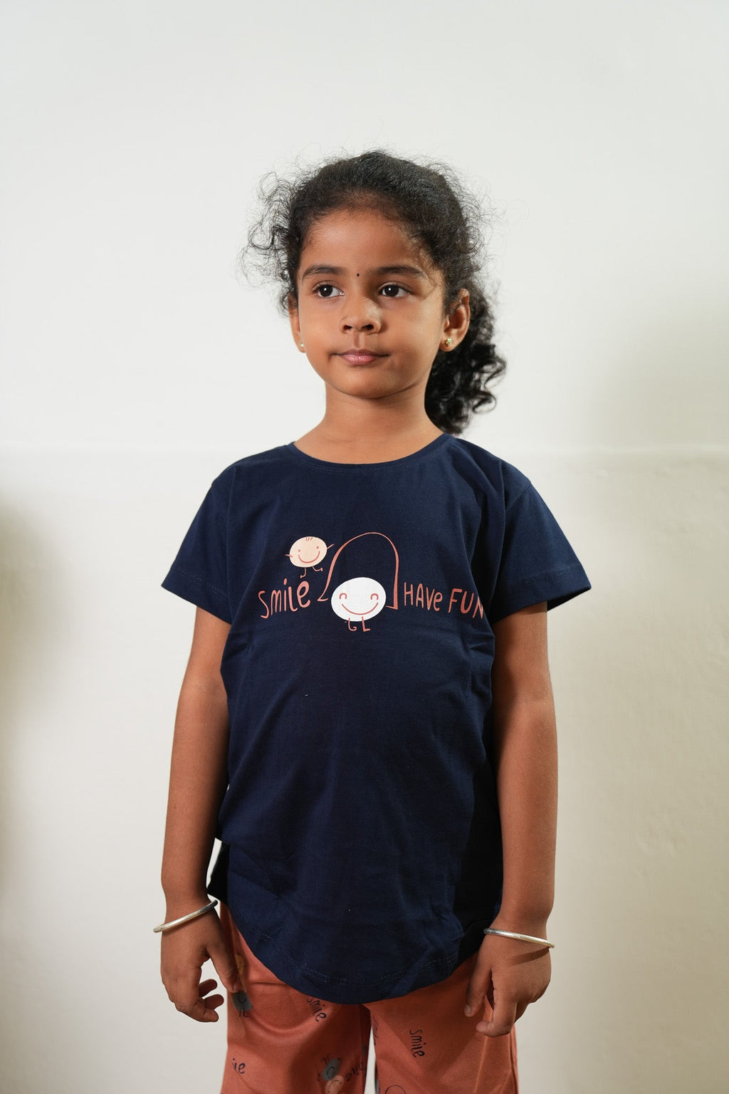 Navy and orange knitted cotton night suit