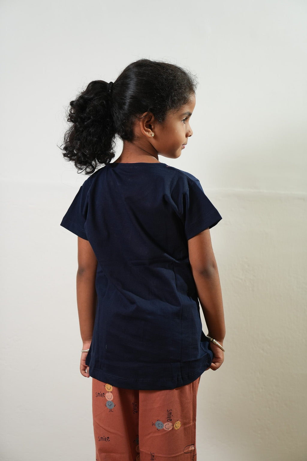 Navy and orange knitted cotton night suit