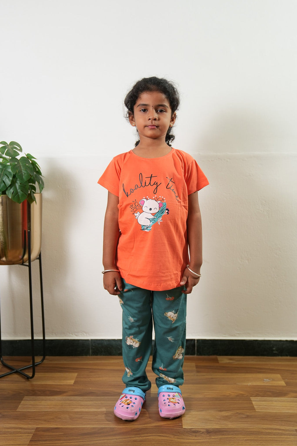 Orange knitted cotton night suit