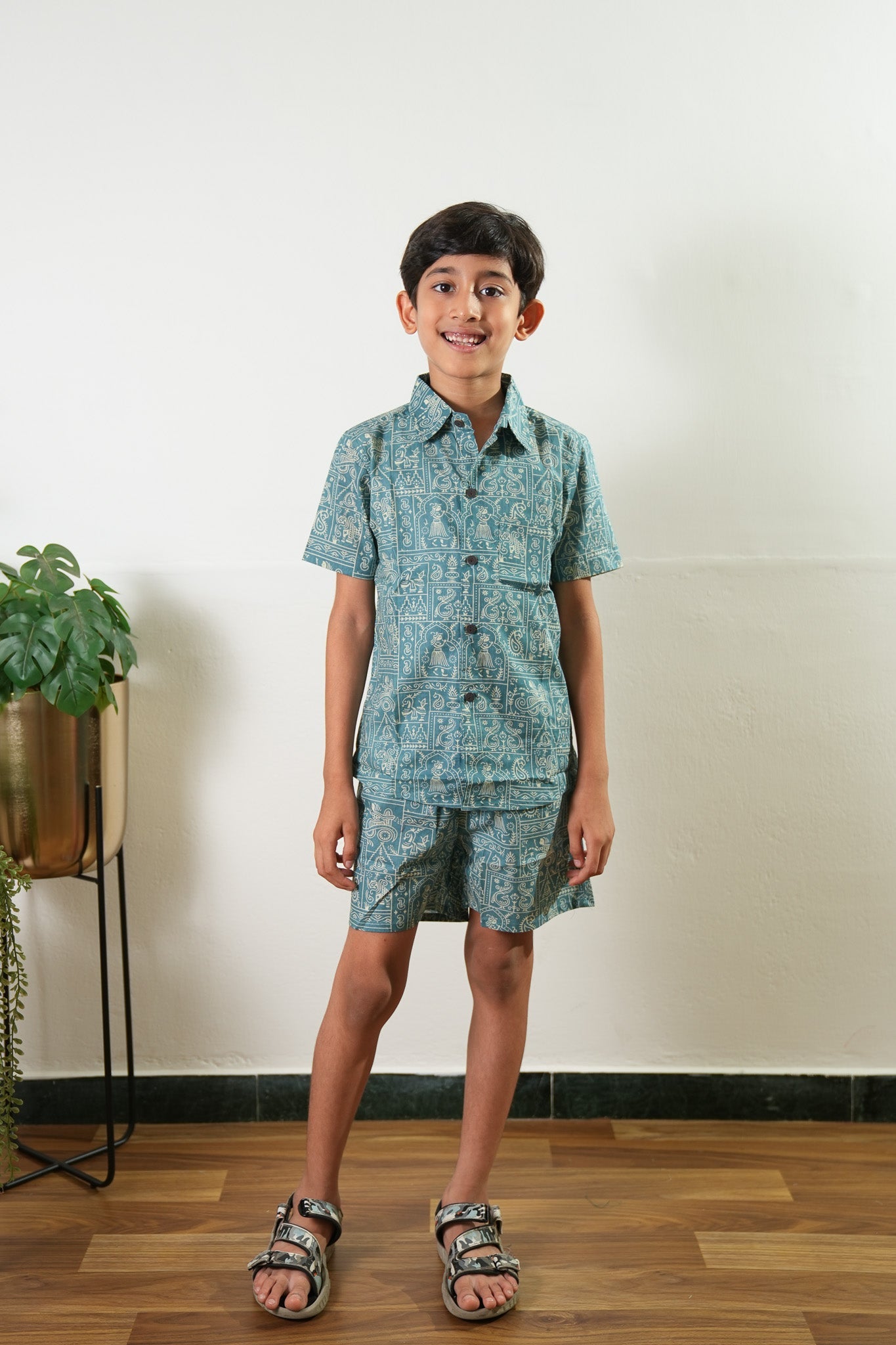 Blue geometric cotton co-ords set