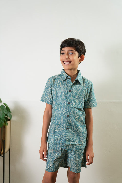 Blue geometric cotton co-ords set