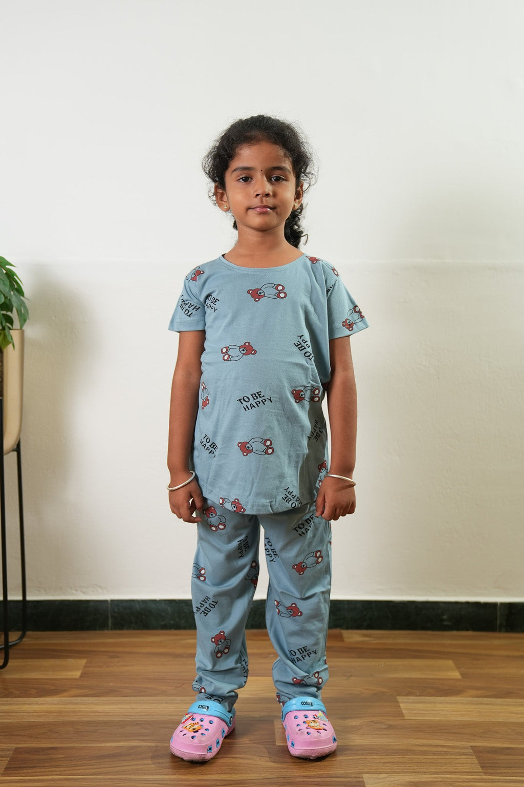Baby blue knitted cotton night suit