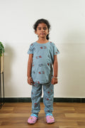Baby blue knitted cotton night suit