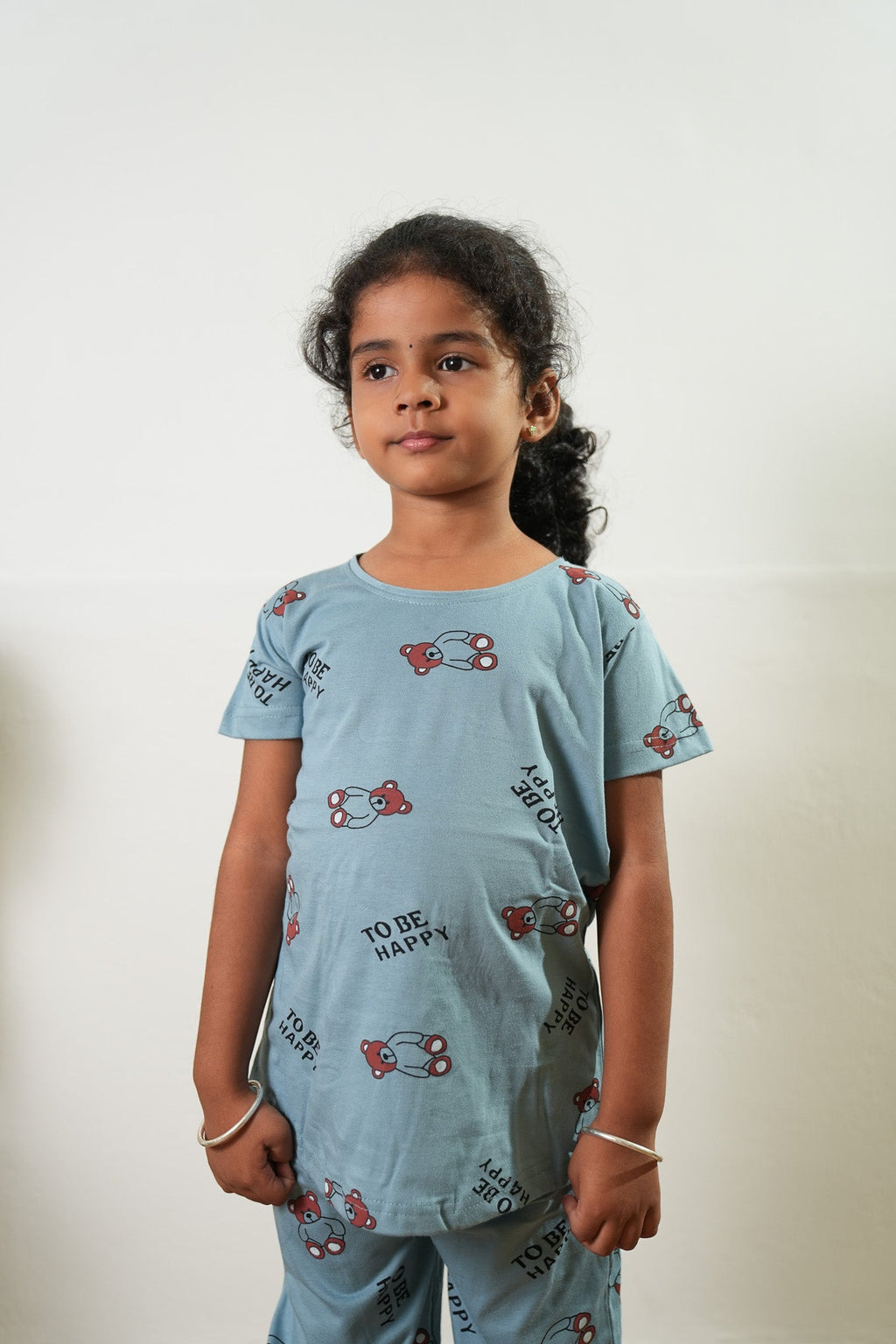 Baby blue knitted cotton night suit