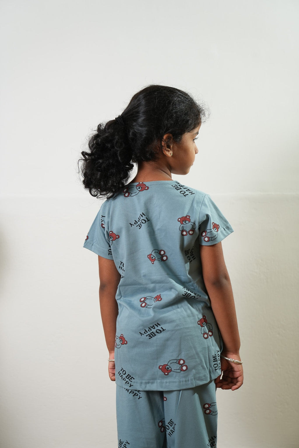 Baby blue knitted cotton night suit