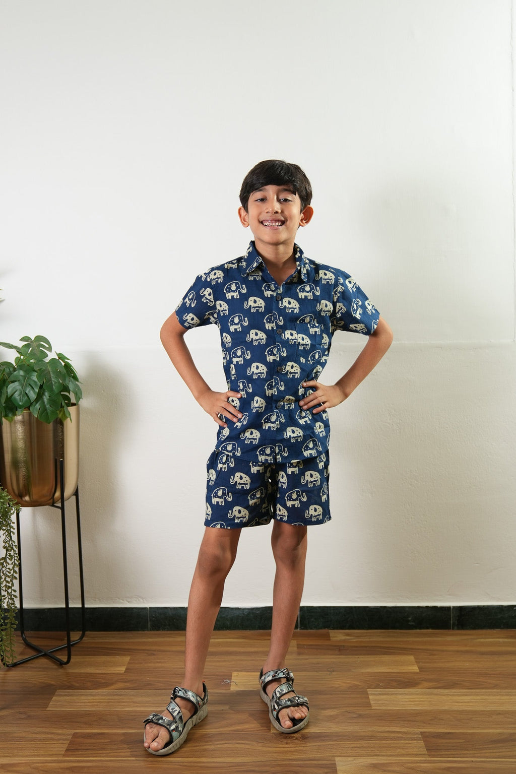 Indigo cotton half sleeve co-ord set