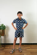 Indigo cotton half sleeve co-ord set