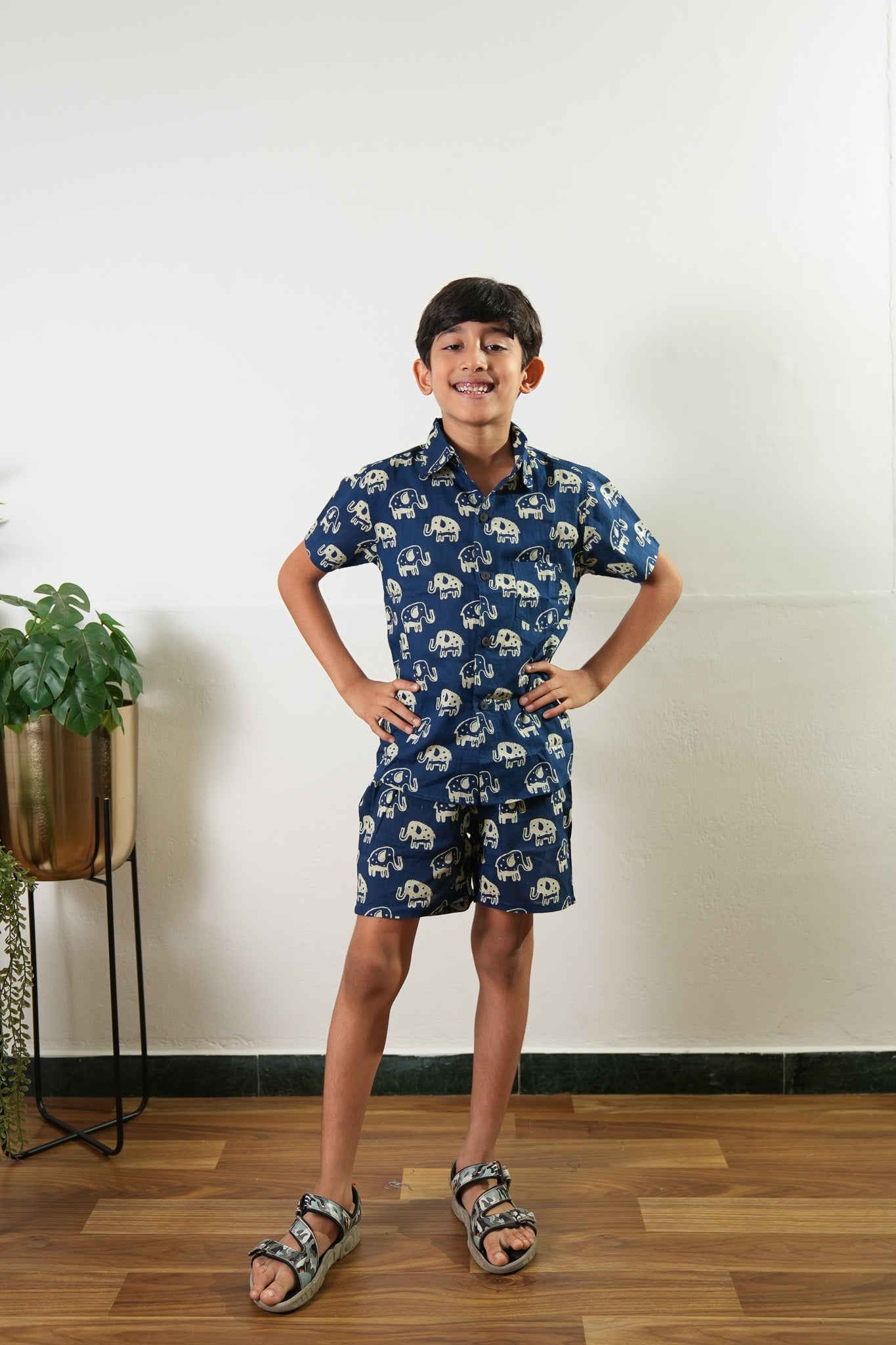 Indigo cotton half sleeve co-ord set