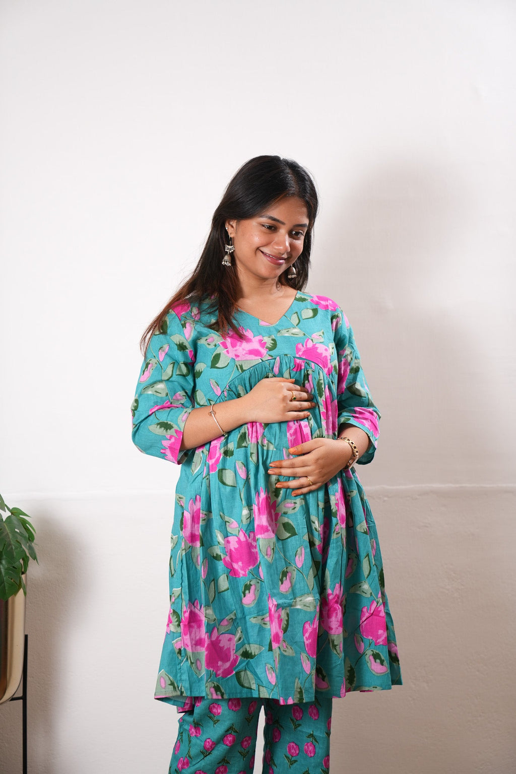 Turquoise Lillies  cotton maternity nursing Comfies