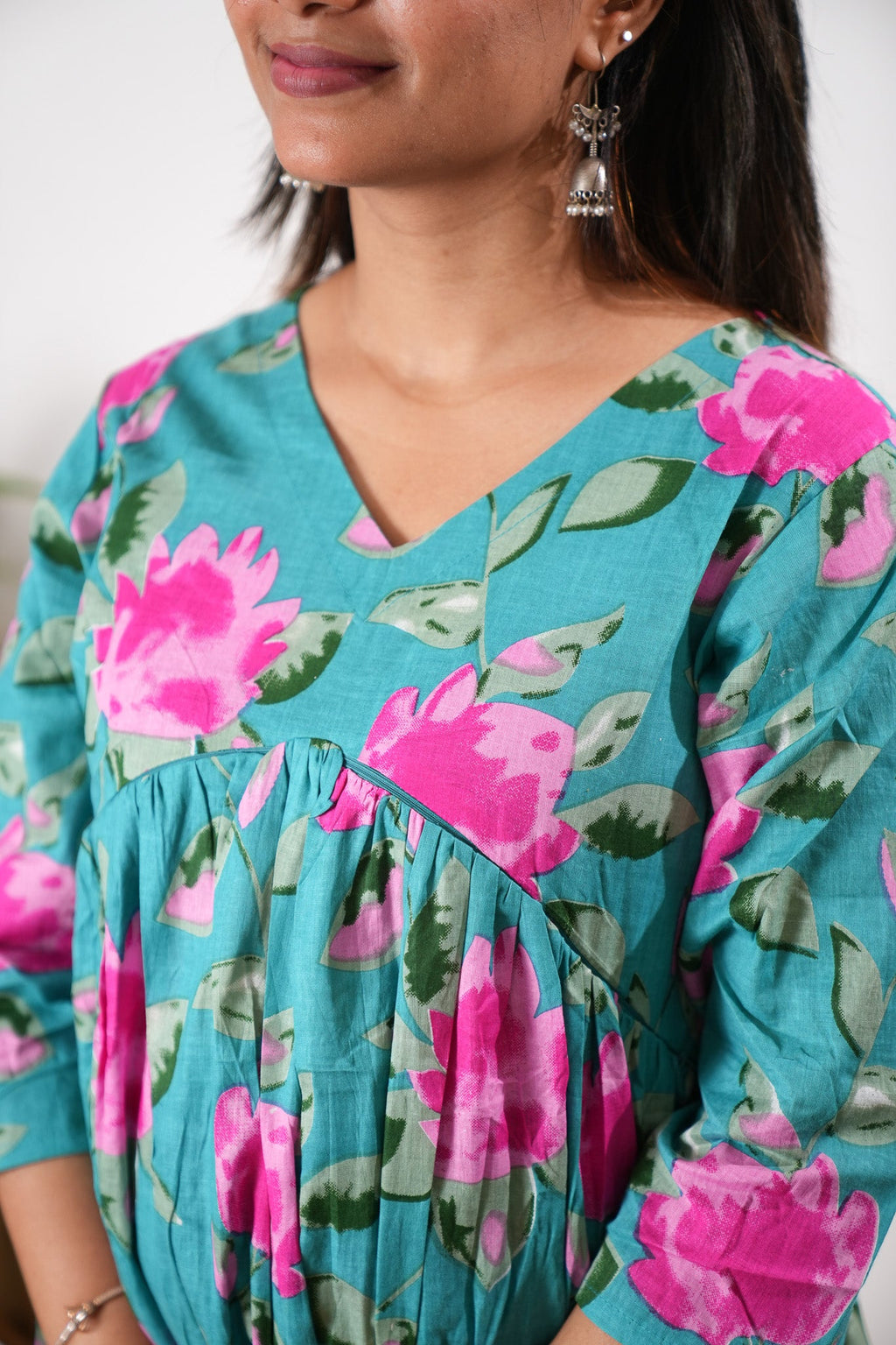 Turquoise Lillies  cotton maternity nursing Comfies
