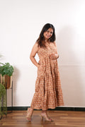 Caramel cotton button down midi dress(attached sleeves)