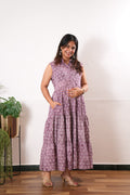 Plum cotton button down midi dress (attached sleeves)