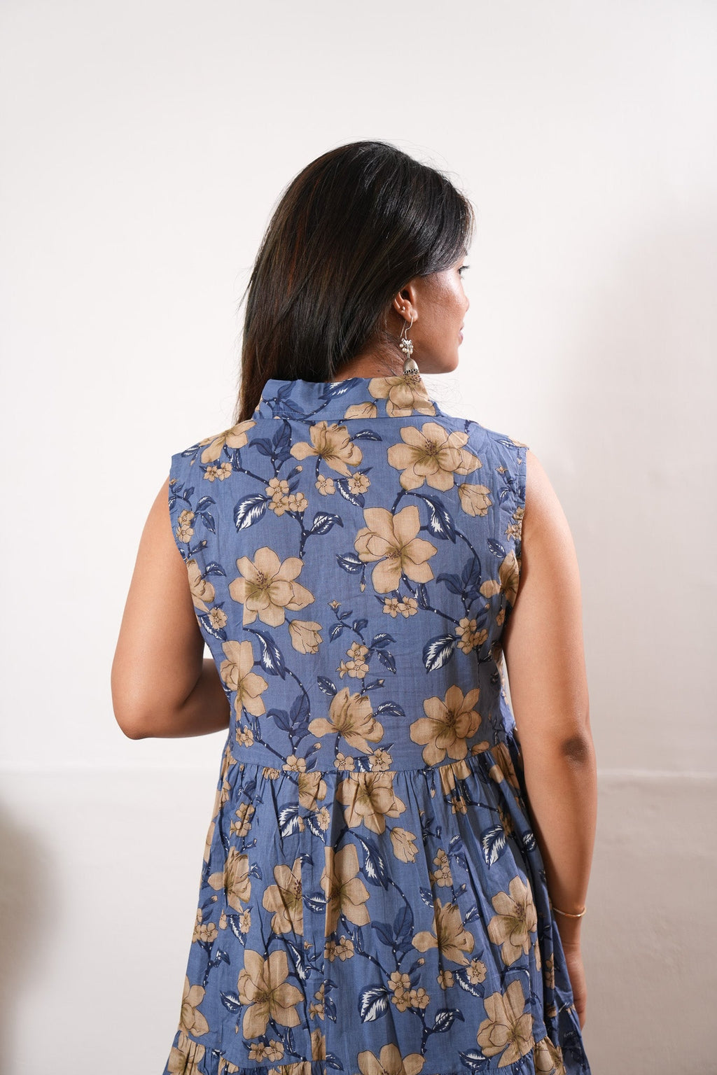 Powder blue floral button down midi dress(attached sleeves)