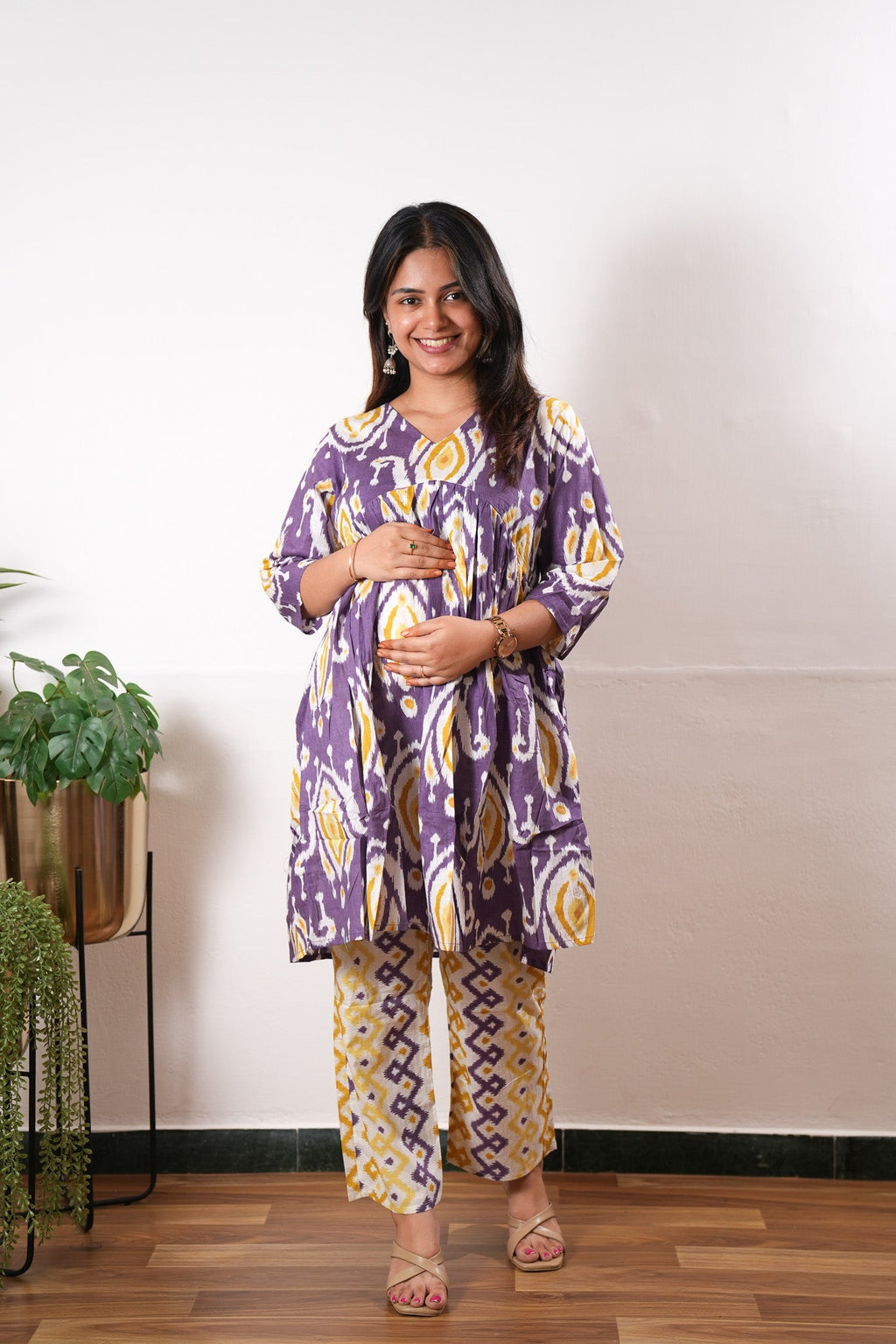 Violet geometric cotton maternity nursing comfies