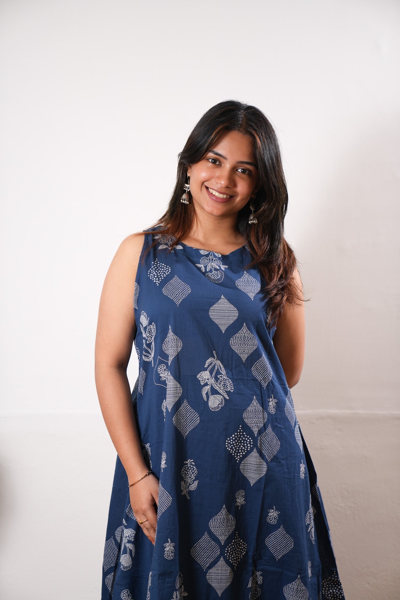 Royal blue butta cotton co-ords set(attached sleeves)