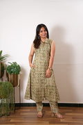 Olive green viscose shirt co-ords set( attached sleeves)