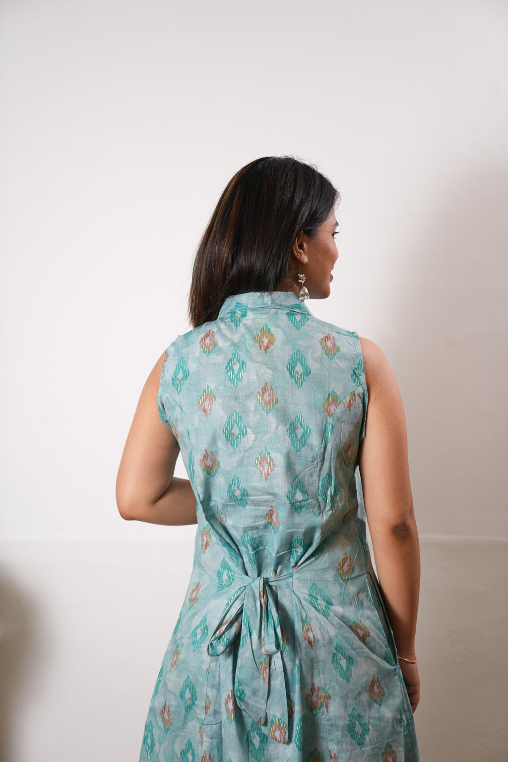 Blue diamond viscose shirt co-ords set (attached sleeves)