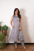 Grey bandhani viscose shirt co-ords set (attached sleeves)